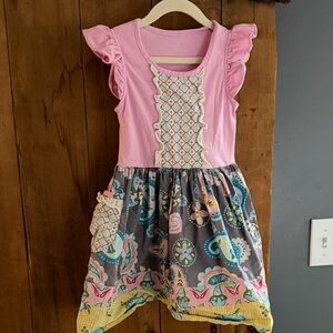 Eleanor Rose Pink and Gray Paisley Kids Dress